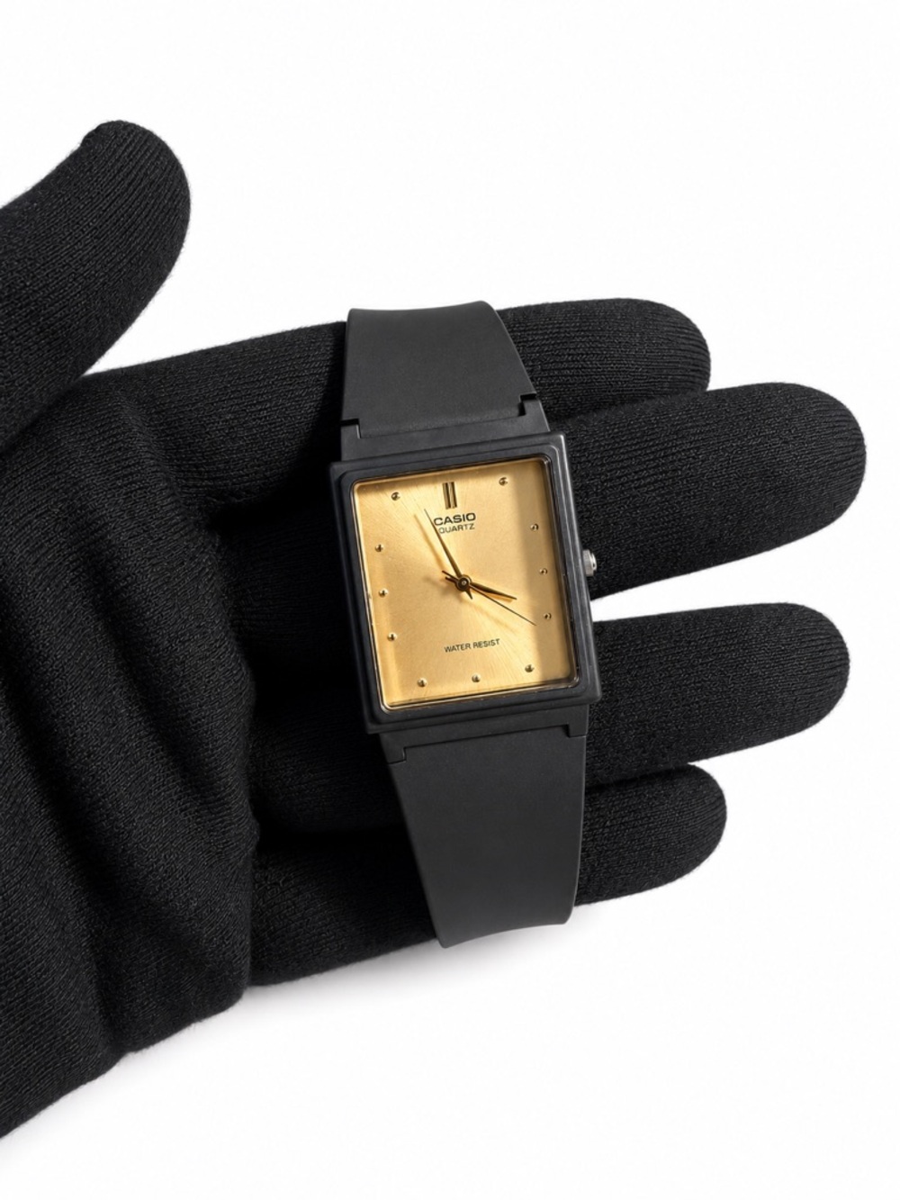 Casio Black Strap Gold Dial Rectangular Men's Watch